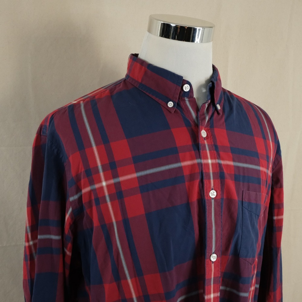 J. Crew XL Tartan Plaid Button Down Shirt Red Navy 100% Cotton Casual Mens
